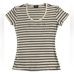 bebe White and Black Striped Short Sleeve Womens tee top.Size S.